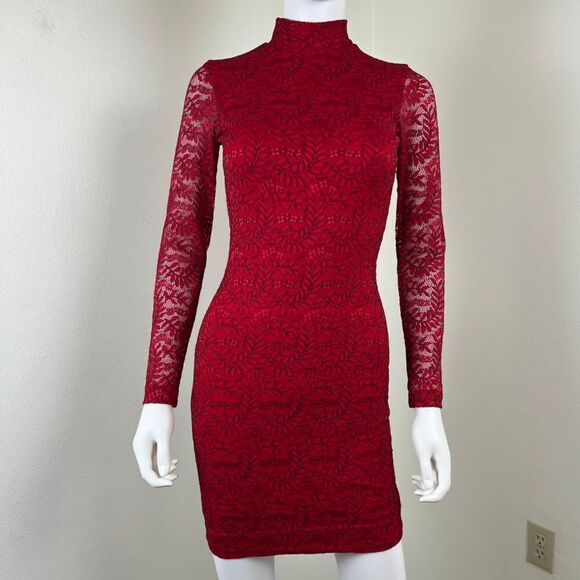 Dress the Population Women Size XS Red Penelope Lace Floral Bodycon Mini Dress - Picture 14 of 15
